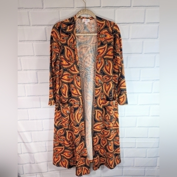 LuLaRoe Orange Floral/Paisely Long Open Cardigan - Picture 1 of 4